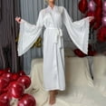 thumbnail image 1 of Women's Ice Robe With Trim Kimono Feather Trim Long Bathrobe With Tie plus Size Long Robes Front Zip up Female Robes Long Towel Wrap Woman Robe Womens Robes Long Fuzzy Bathrobes for Women Knee Length, 1 of 7