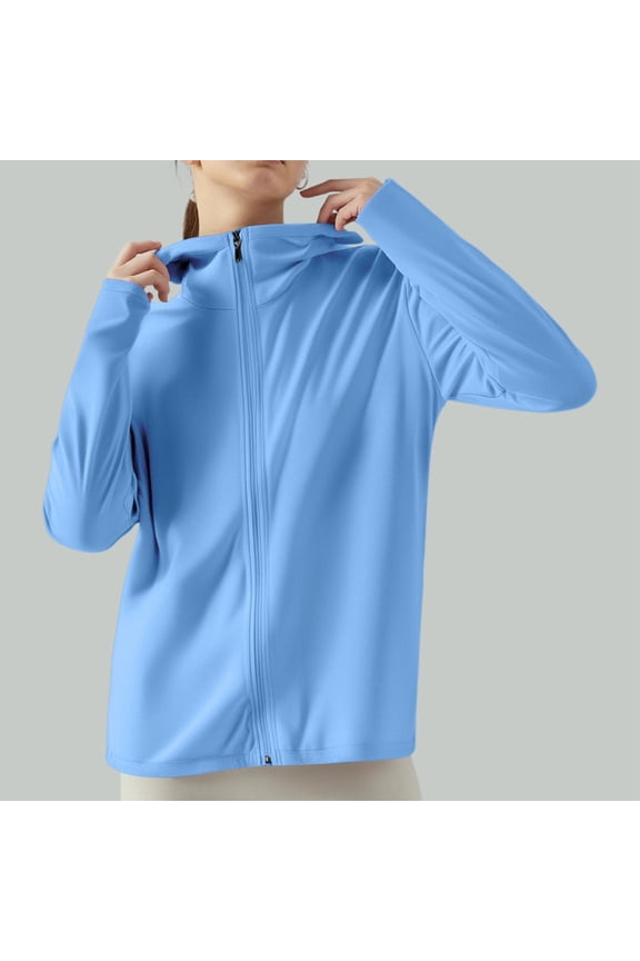 Women's Ice Silk Hooded Sunscreen Jacket Lightweight Breathable Protective Cardigan For Summer Outdoor Activities, XL, Blue