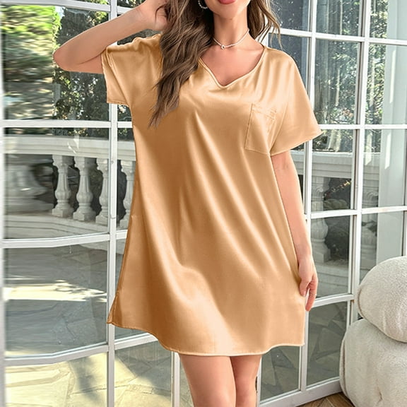 Women's Ice Silk Pajamas Women's Thin Home Service Long Nightdress Woman Nightgowns Adults Nightgown for Woman Dog Nightgowns Women Soccer Nightgown Sleeping Dress Womens Nightgowns plus Size 1x Sleep