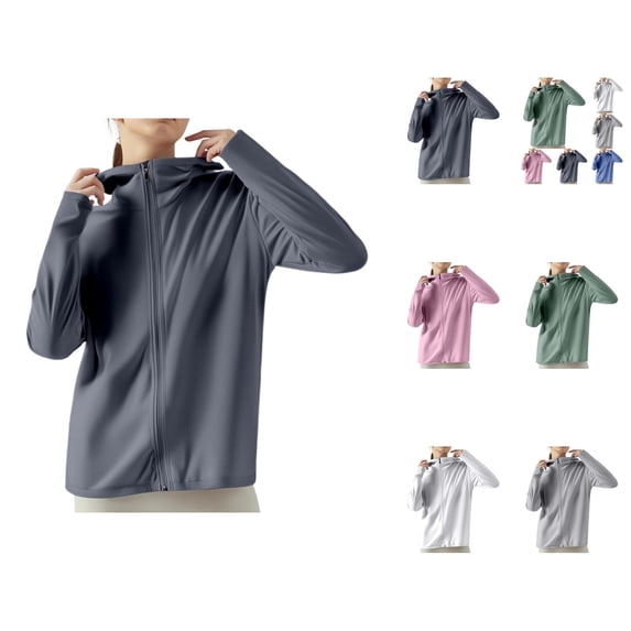 Women's Ice Silk Protective Hooded Sunscreen Jacket Pure Color Lightweight Breathable For Summer Outdoors Cardigan Sweaters for Women