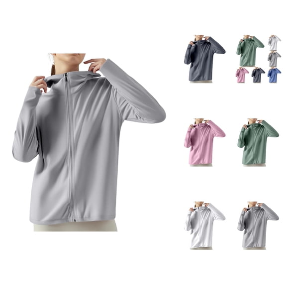 Women's Ice Silk Protective Hooded Sunscreen Jacket Pure Color Lightweight Breathable For Summer Outdoors Cardigan Sweaters for Women