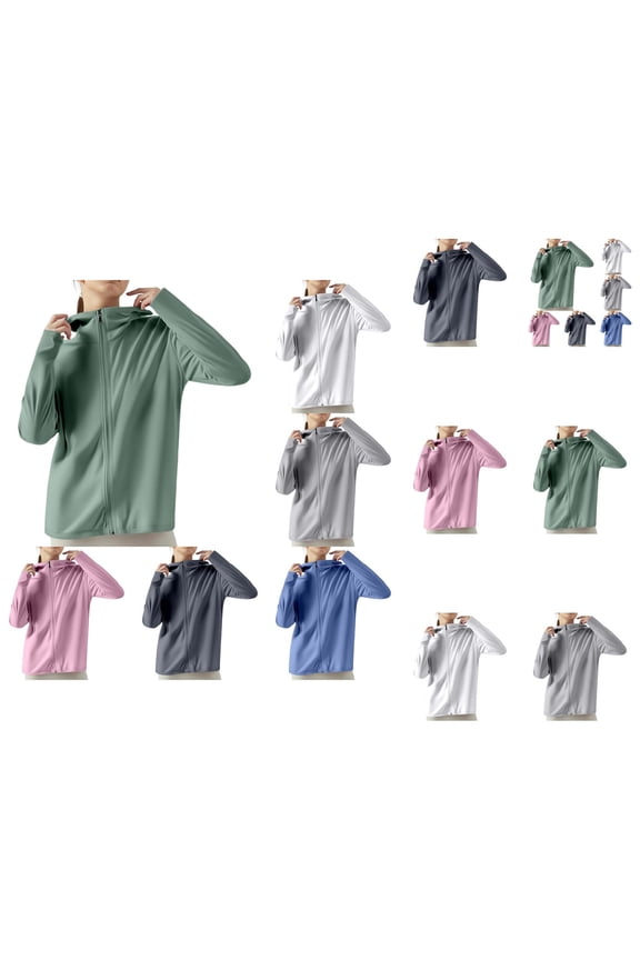 Women's Ice Silk Protective Hooded Sunscreen Jacket Pure Color Lightweight Breathable For Summer Outdoors Cardigan Sweaters for Women