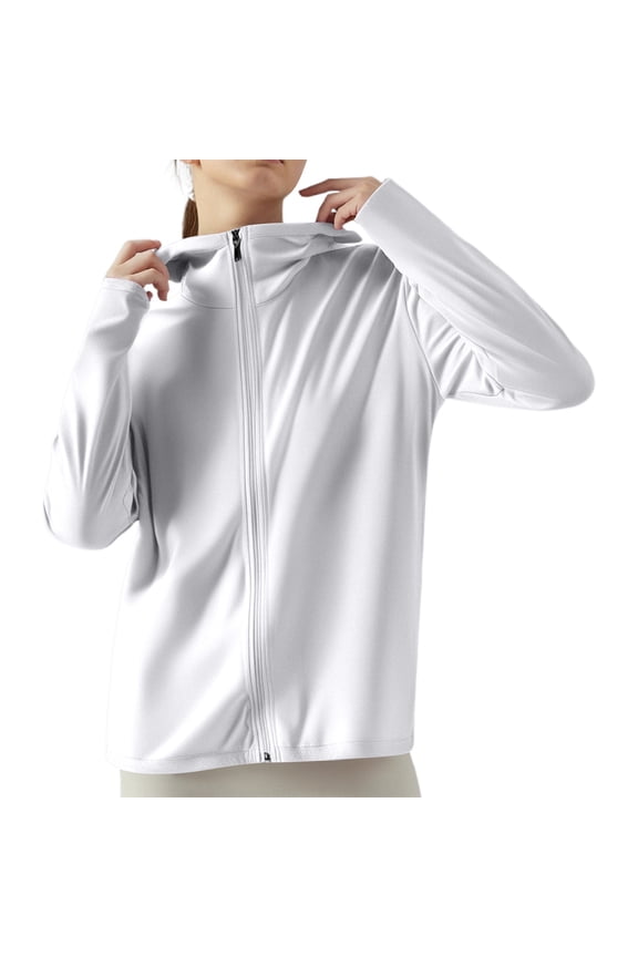 Women's Ice Silk Protective Hooded Sunscreen Jacket Pure Color Lightweight Breathable For Summer Outdoors