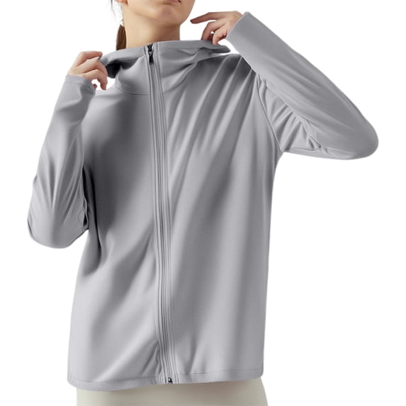 Women's Ice Silk Protective Hooded Sunscreen Jacket Pure Color Lightweight Breathable For Summer Outdoors