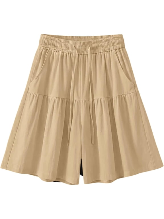 Women‘s Ice Silk Quick Dry Wide Leg Capri Pants, Summer Casual Loose Fit Knee Length Shorts with Pockets, Lightweight Flowy Lounge Culottes for Beach Travel