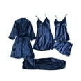 thumbnail image 1 of Women's Ice Silk Sexy 5-Piece Set - Long Sleeve Thin Plus Size Bathrobe & Sleepwear, Navy Blue, L, 1 of 4