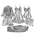 thumbnail image 1 of Women's Ice Silk Sexy Long Sleeve Thin Plus Size 5-Piece Pajama Set With Robe Gray Size XL, 1 of 4