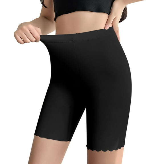 Women's Ice Silk Shorts Non-Fading Leggings Seamless Shorts for Under Dress Smooth Boyshorts for Yoga/Bike/Workout Shapewear Shorts,Color:Black