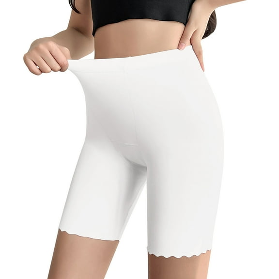 Women's Ice Silk Shorts Non-Fading Leggings Seamless Shorts for Under Dress Smooth Boyshorts for Yoga/Bike/Workout Shapewear Shorts,Color:White