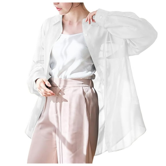 Women's Ice Silk Sunscreen Thin Drape Blouse Blouse Womens Long Sleeve Tops Womens Long Sleeve Tops