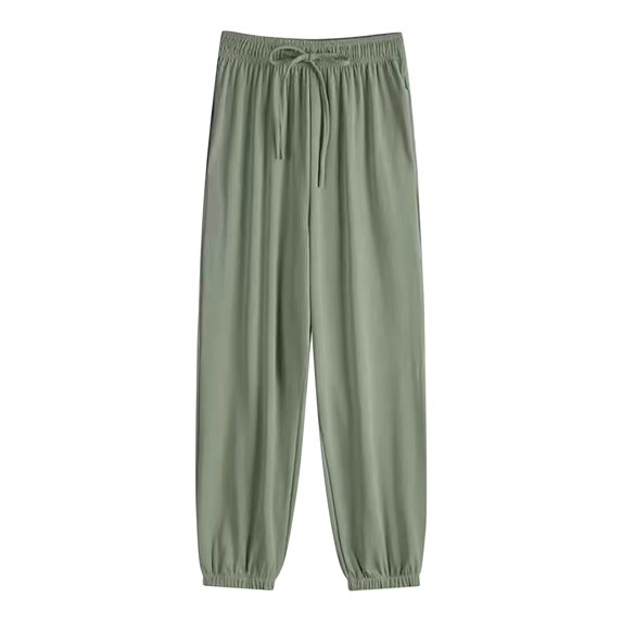 Women's Ice Silk Sweatpants Women's Loose Bunched Feet Summer Thin Casual Sanitary Pants Drape Thin Oversized Wide Leg