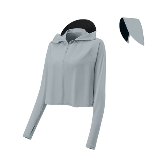 Women's Ice Silk UV Sun Protection Hoodie Jacket With Zipper Thin Breathable Loose Fit Cycling Sun Clothing With Detachable Hood Lightweight Long Sleeve Sunshirt Windproof Skin Friendly Coat