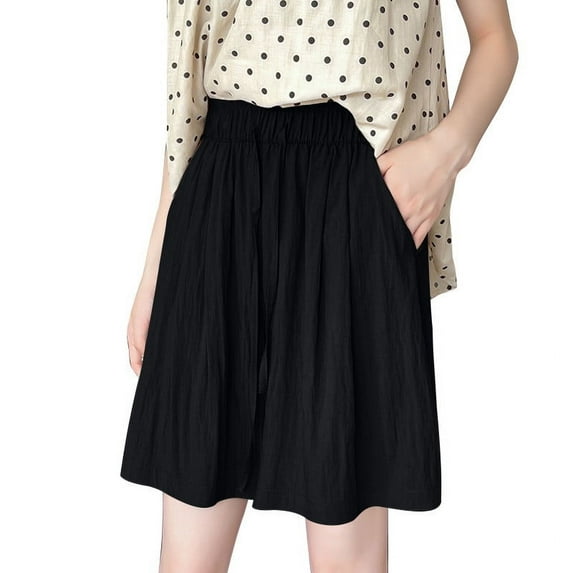 Women's Ice Silk Wide Leg Shorts Lightweight Flowy Beach Shorts Elastic Waist Drawstring Pants Casual Ruched Vacation Shorts with Pockets