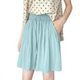 thumbnail image 1 of Women's Ice Silk Wide Leg Shorts Lightweight Flowy Beach Shorts Elastic Waist Drawstring Pants Casual Ruched Vacation Shorts with Pockets, 1 of 7