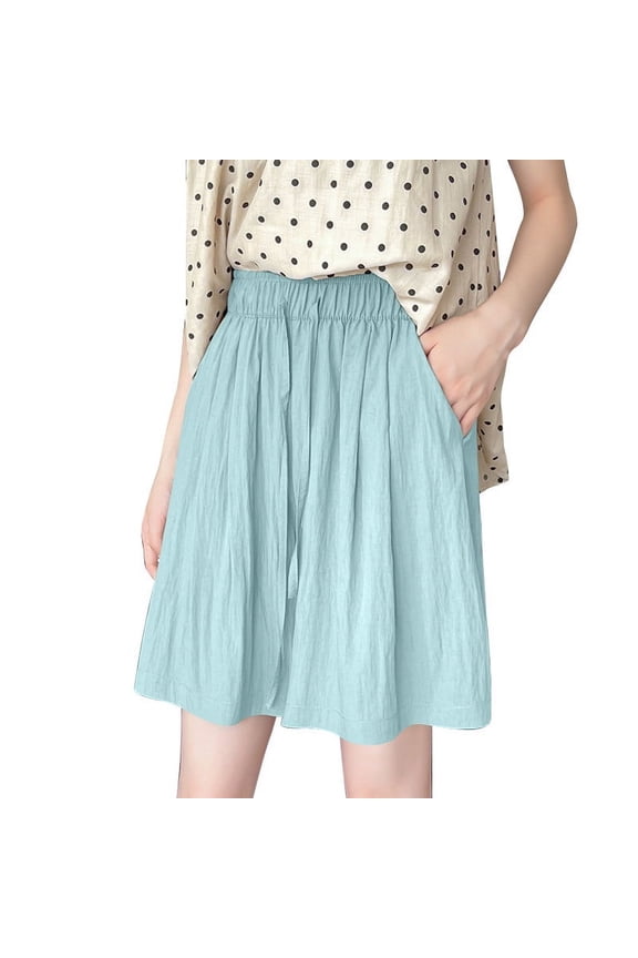 Women's Ice Silk Wide Leg Shorts Lightweight Flowy Beach Shorts Elastic Waist Drawstring Pants Casual Ruched Vacation Shorts with Pockets
