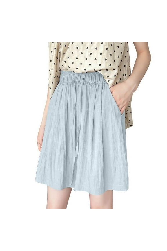 Women's Ice Silk Wide Leg Shorts Lightweight Flowy Beach Shorts Elastic Waist Drawstring Pants Casual Ruched Vacation Shorts with Pockets