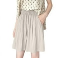 thumbnail image 1 of Women's Ice Silk Wide Leg Shorts Lightweight Flowy Beach Shorts Elastic Waist Drawstring Pants Casual Ruched Vacation Shorts with Pockets, 1 of 7