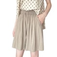 thumbnail image 1 of Women's Ice Silk Wide Leg Shorts Lightweight Flowy Beach Shorts Elastic Waist Drawstring Pants Casual Ruched Vacation Shorts with Pockets, 1 of 7