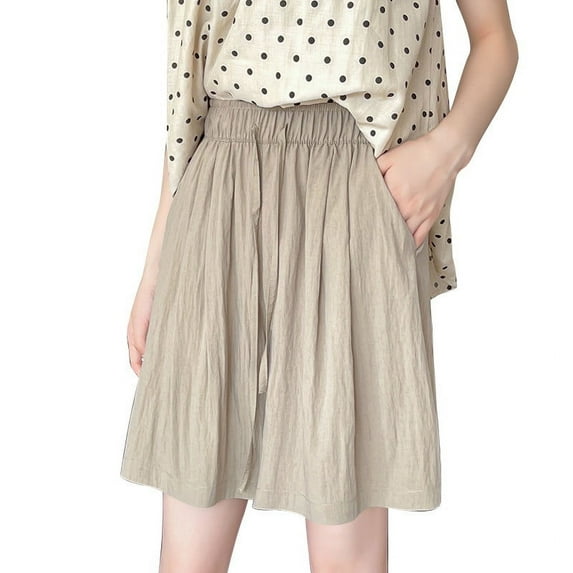 Women's Ice Silk Wide Leg Shorts Lightweight Flowy Beach Shorts Elastic Waist Drawstring Pants Casual Ruched Vacation Shorts with Pockets