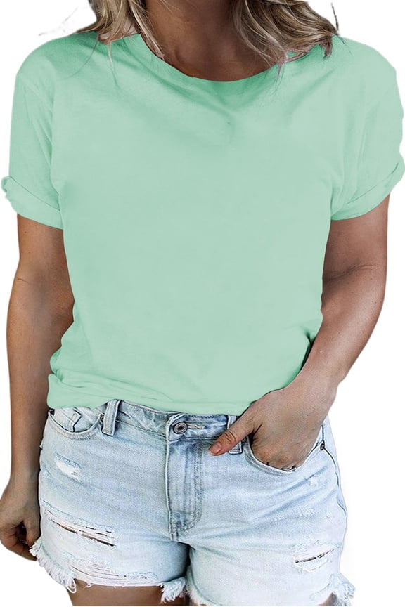 Women's Iceland Blue Plus Size T-Shirt with Round Neck and Rolled Sleeves | [ZhiHiMeRi] | (US 14W-16W)1X