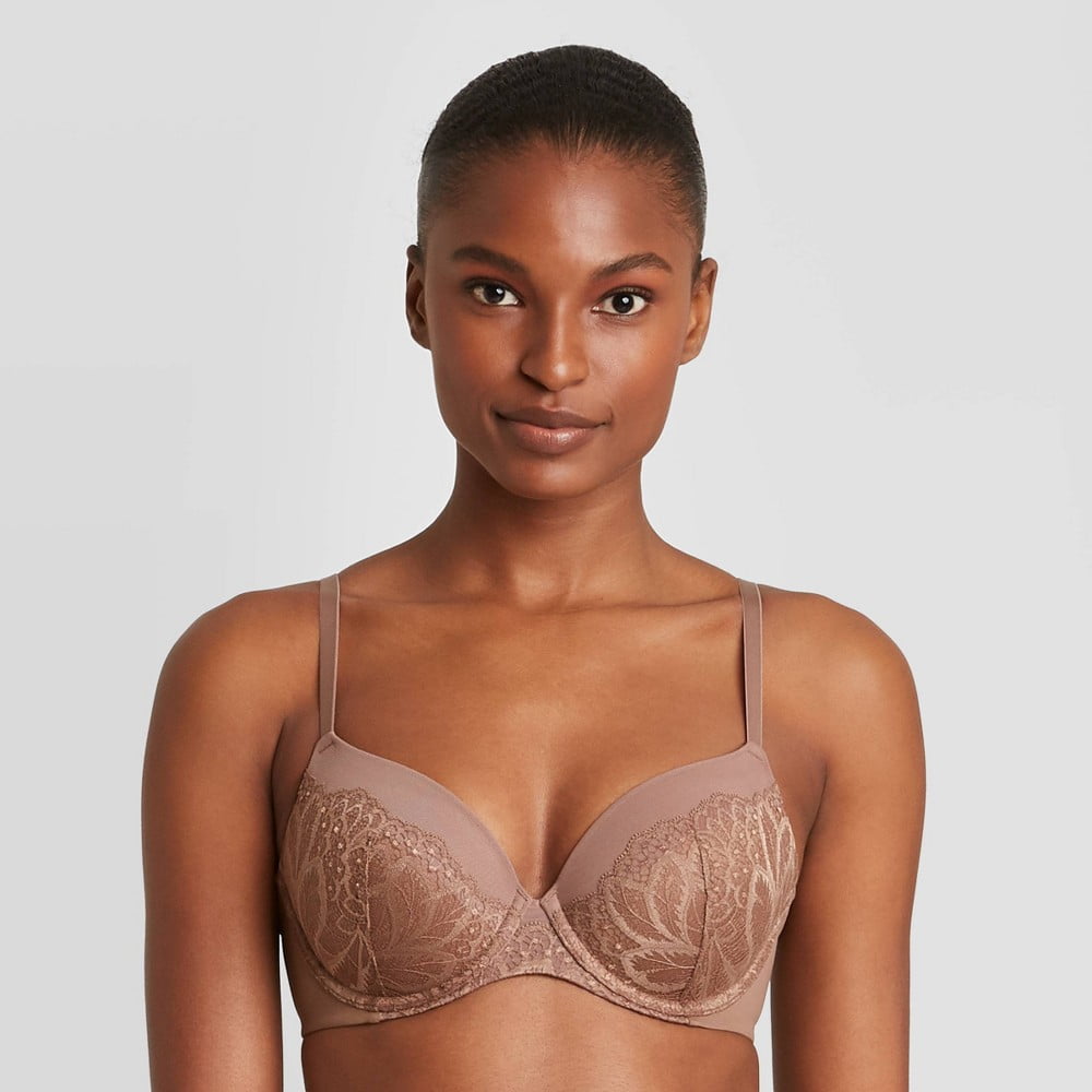 Women's Icon Full Coverage Lightly Lined Bra with Lace - Auden Dark Taupe  34DD, Dark Brown