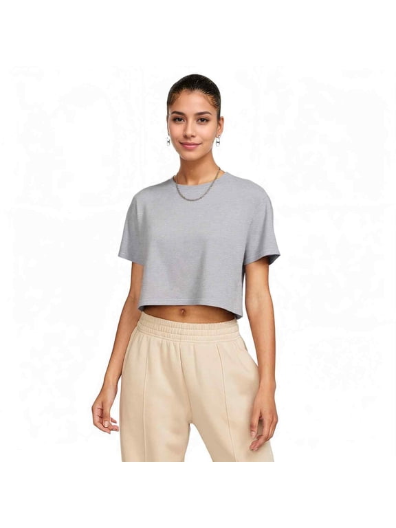 Women's Crew Neck Crop T-Shirt Heather Grey X-Small 1 Pack (1 Count)