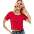 thumbnail image 1 of Women's Ideal Crop Top Round Neck Short Sleeve T-Shirt, Red, Large, 1 of 7