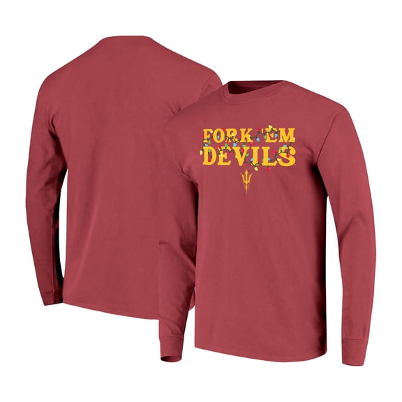 Unisex Image One  Maroon Arizona State Sun Devils String Lights Comfort Color Long Sleeve T-Shirt