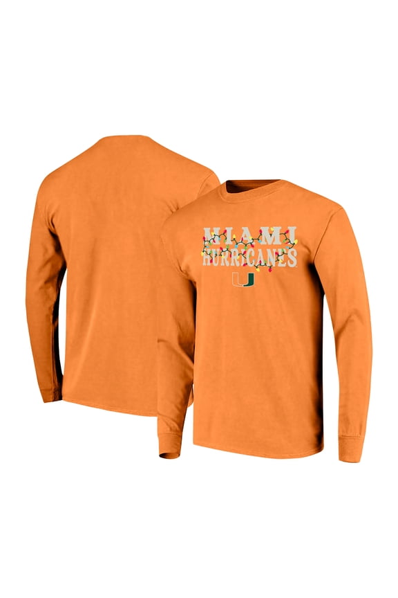 Women's Image One Orange Miami Hurricanes String Lights Comfort Color Long Sleeve T-Shirt