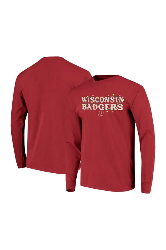 Women's Image One  Red Wisconsin Badgers String Lights Comfort Color Long Sleeve T-Shirt