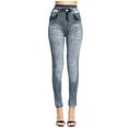 thumbnail image 1 of Women's Imitation Denim Leggings,Jean Look Leggings Jeggings for Women High Waist Tummy Control with Pockets, Denim Print Fake Jean, 1 of 5
