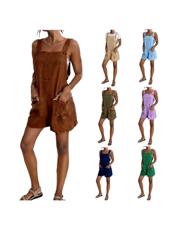 Women's Imitation Linen Shorts with Suspenders, High Waist Pull On with Elastic, Casual Utility Shorts for Summer Outings, Gardening, or Daily Wear, Versatile Lounge | CSEONE,Purple 3XL
