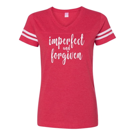 Women's Imperfect and Forgiven Ladies Football Tee-Red-medium