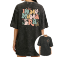 thumbnail image 1 of Women's In My Mama Era Retro Groove Butterfly Flower Graphic Short Sleeve Washed Tee Black S-2XL Plus Size, 1 of 5