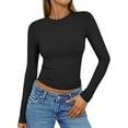 thumbnail image 1 of Women's Inbarely Soft Long Sleeve Tops Crew Neck Slim Fit Basic Casual Going Out Tees Shirts, 1 of 6