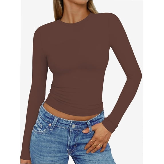Women's Inbarely Soft Long Sleeve Tops Crew Neck Slim Fit Basic Casual Going Out Tees Shirts