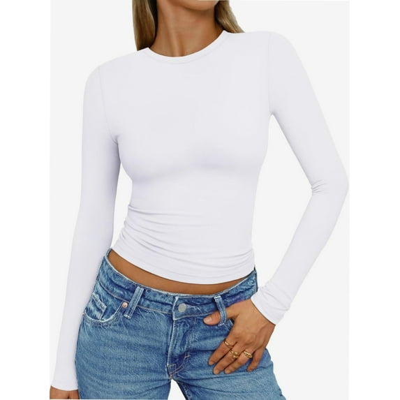 Women's Inbarely Soft Long Sleeve Tops Crew Neck Slim Fit Basic Casual Going Out Tees Shirts