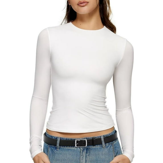 Women's Inbarely Soft Long Sleeve Tops Crew Neck Slim Fit Basic Casual Going Out Tees Shirts