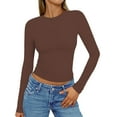 thumbnail image 1 of Women's Inbarely Soft Long Sleeve Tops Crew Neck Slim Fit Basic Casual Going Out Tees Shirts, 1 of 6
