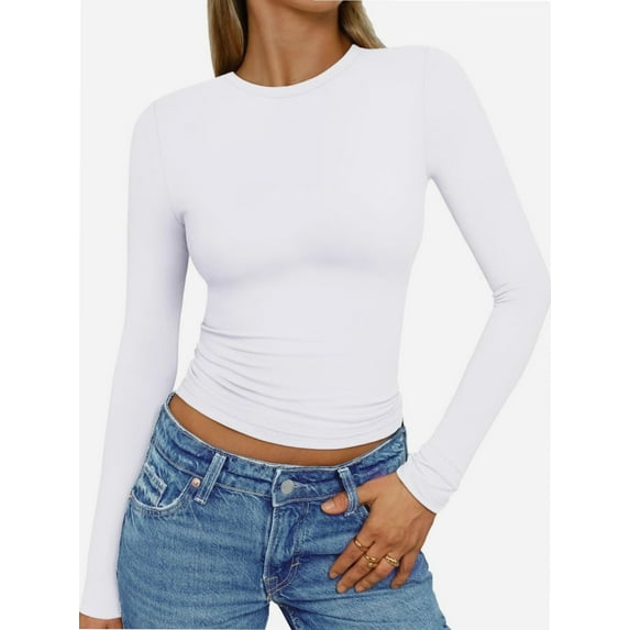 Women's Inbarely Soft Long Sleeve Tops Crew Neck Slim Fit Basic Casual Going Out Tees Shirts