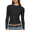 thumbnail image 1 of Women's Inbarely Soft Long Sleeve Tops Crew Neck Slim Fit Basic Casual Going Out Tees Shirts, 1 of 5