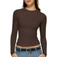 thumbnail image 1 of Women's Inbarely Soft Long Sleeve Tops Crew Neck Slim Fit Basic Casual Going Out Tees Shirts, 1 of 5