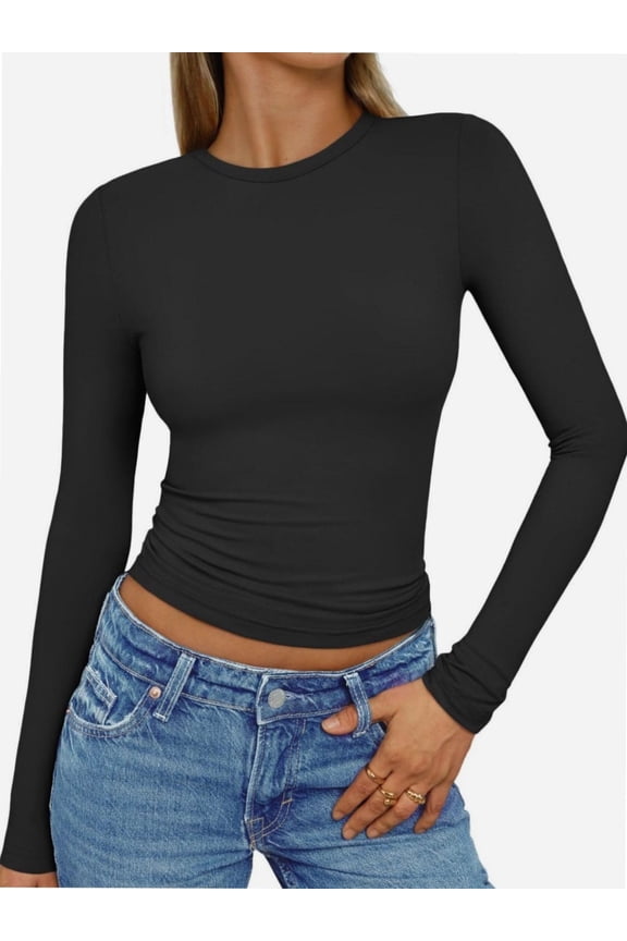 Women's Inbarely Soft Long Sleeve Tops Crew Neck Slim Fit Basic Casual Going Out Tees Shirts