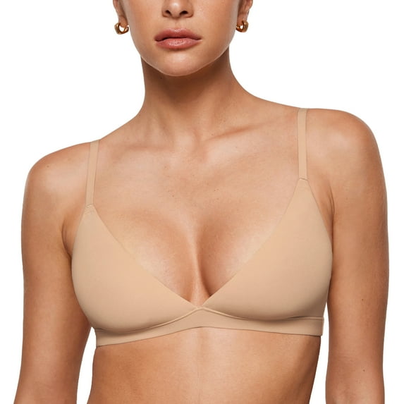 Women's Inbarely Triangle Bralette Plunge Unlined Seamless Wireless Bra Sexy