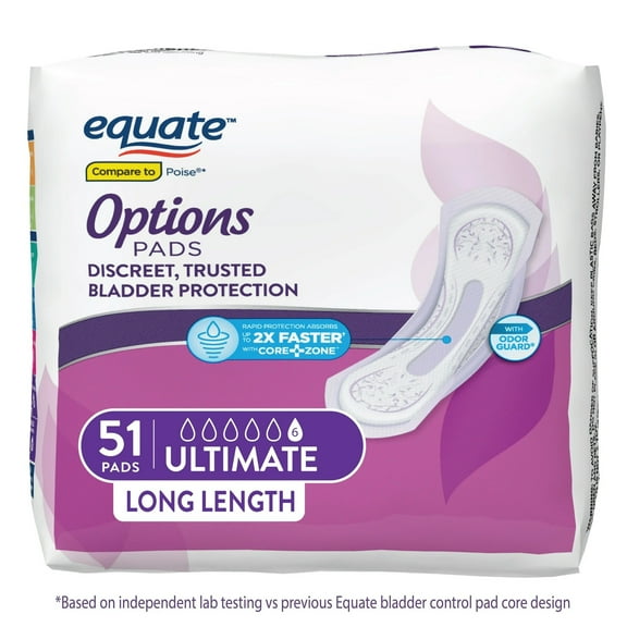 Women's Incontinence Pads, Ultimate Absorbency, Long Length, 51 Count