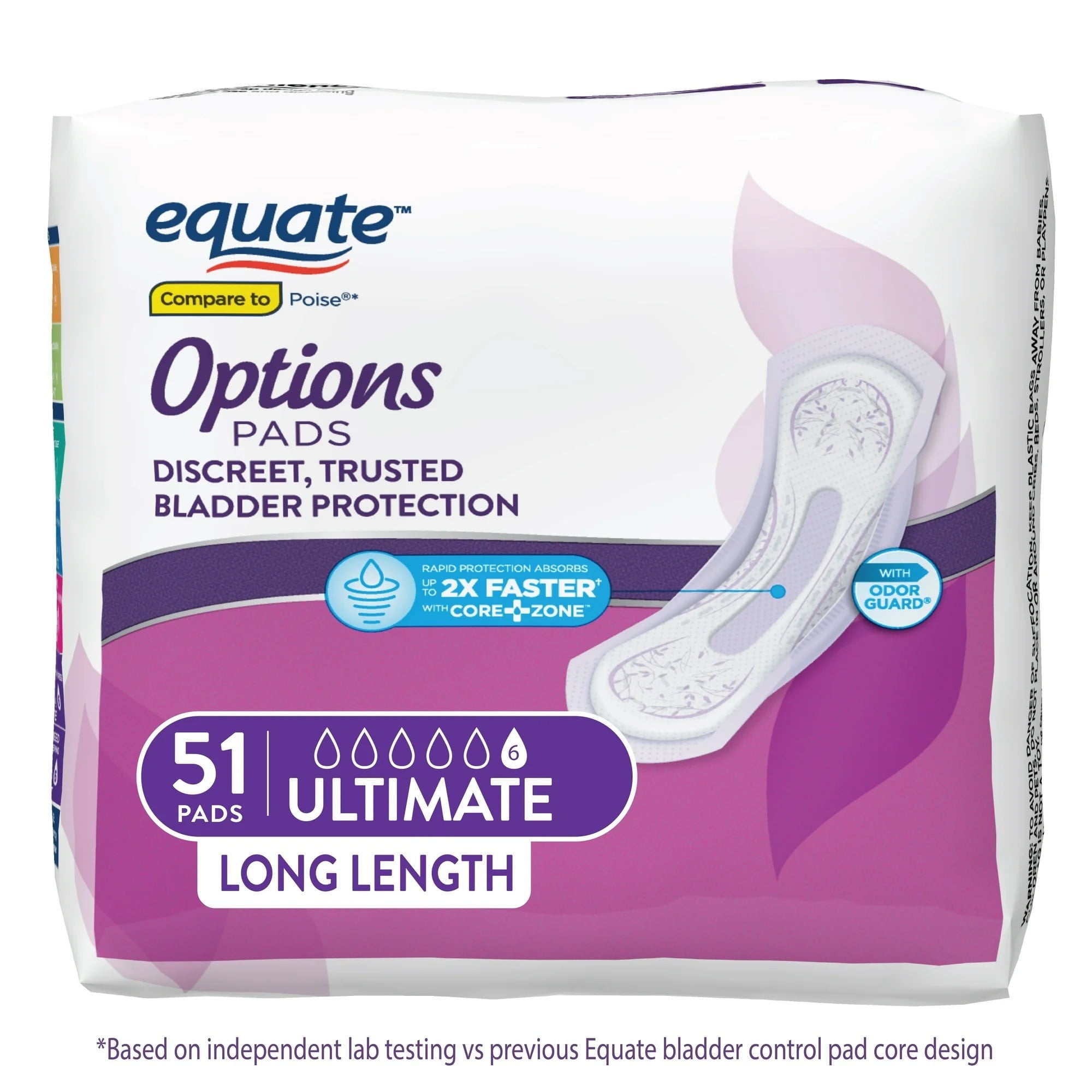 Women's Incontinence Pads, Ultimate Absorbency, Long Length, 51 Count