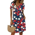 thumbnail image 1 of Women's Independence Day 250 Years Anniversary Patriotic Dress Short Sleeve Button Neck Printed Star Pattern Round Neckline Casual Comfortable Daily Wear USA Flag Summer Dress 4th of July Navy XL, 1 of 5