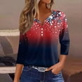 thumbnail image 1 of Women's Independence Day 3/4 Sleeve Sweaters, Flag Printed Button Neck Blouses for Women, Spring Oversized Light Fit Tops, 1 of 5