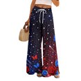 thumbnail image 1 of Women's Independence Day Pants Independence Day USA Flag Print Slit Baggy Pajama Bottoms Elastic High Waist Wide Leg Regular Fit Breathable Pants, #01 Dark Blue, XL, 1 of 5