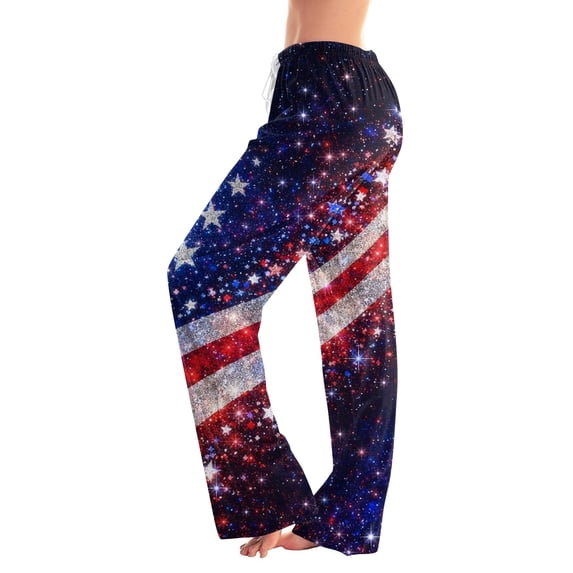 Women's Independence Day Pants Independence Day USA Flag Print Wide Leg Pajama Bottoms Elastic High Waist Relaxed Fit Breathable Daily Wear Lounge Pants, #01 Royal Blue, XXL